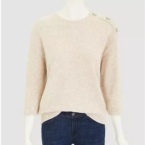 Ann Taylor Beige Cream Crewneck Sweater with Shoulder Buttons